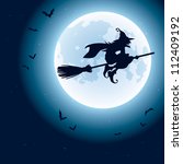 witch flying over the moon. | Shutterstock .eps vector #112409192