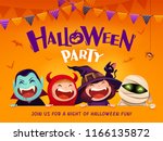 halloween party. group of kids... | Shutterstock .eps vector #1166135872