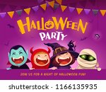 halloween party. group of kids... | Shutterstock .eps vector #1166135935