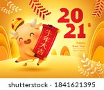 cute little ox with chinese... | Shutterstock .eps vector #1841621395