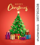 christmas tree with gifts.... | Shutterstock .eps vector #1857302638