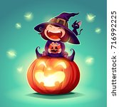 halloween little witch. girl... | Shutterstock .eps vector #716992225