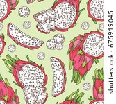 seamless pattern with pitaya... | Shutterstock .eps vector #675919045