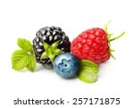 Summer berry fruits. Berries. Raspberry, Blueberry, Blackberry Isolated on White Background
