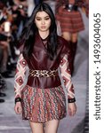 Small photo of NEW YORK, NY - FEBRUARY 09: Estelle Chen walks the runway during the Longchamp FW19 Runway Show on February 9, 2019 in New York City.