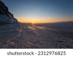Small photo of Coast of lake Baikal in winter, the deepest and largest freshwater lake by volume in the world, located in southern Siberia, Russia