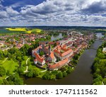 Panorama of Telc. Telc is a town in southern Moravia in the Czech Republic. Telc Castle and city reflected in lake. The historic center of Telc is a UNESCO World Heritage Site