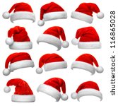 Set of red santa claus hats...