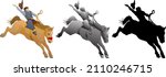 Silhouette icon of rodeo cowboy rider wrestle a bucking bronco horse. Vector illustration.