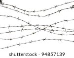 Strands of barb wire isolated against white.