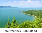 Beautiful landscape of Lake Superior northern shore from above in Ontario, Canada