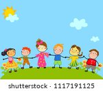 happy children holding hand  | Shutterstock .eps vector #1117191125