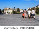 Small photo of ROUSSE, BULGARIA - AUGUST 18, 2012: People visit the main square in Ruse, Bulgaria. Ruse (also known as Rousse) is the 5th largest city in Bulgaria with 133,000 people (2022).