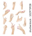 set of 12 beautiful woman hands ... | Shutterstock .eps vector #102973928