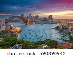 Sydney. Cityscape image of Sydney, Australia with Harbour Bridge and Sydney skyline during sunset.