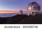 Mauna Kea telescopes at sunset. Big Island, Hawaii 