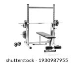 Workout weight bench with dumbbells shot on white background