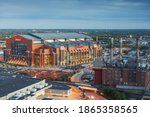 Small photo of INDIANAPOLIS, INDIANA - OCTOBER 20, 2018: Lucas Oil Stadium in downtown Indianapolis. The multipurpose stadium is also home to the Colts.