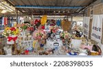 Small photo of Belgrade, Serbia - August 07, 2022: Antiques Knick Knack Treasures and Trinkets at Flea Market Stall Kalenic Summer Day.