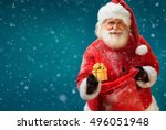 Happy Santa Claus With Gift On...