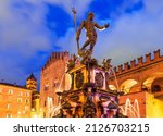 Bologna, Italy. Fontana del Nettuno and Piazza Maggiore in Bologna, Italy landmark in Emilia-Romagna historical province.