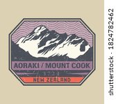 Post stamp with Aoraki / Mount Cook is the highest mountain in New Zealand, vector illustration