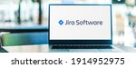 Small photo of POZNAN, POL - SEP 23, 2020: Laptop computer displaying logo of Jira, a proprietary issue tracking product developed by Atlassian that allows bug tracking and agile project management