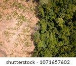 Small photo of Aerial drone view of deforestation of a tropical rain forest to make way for palm oil and construction