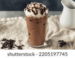 Cold Iced Mocha Coffee with Whipped Cream and Chocolate