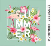 tropical flowers background.... | Shutterstock .eps vector #393652138