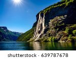 Geiranger fjord, waterfall Seven Sisters. Beautiful Nature Norway natural landscape.