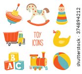 Kids First Toys Icon Set. Baby...