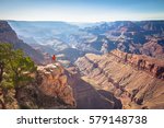 A Male Hiker Is Standing On A...