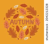 autumn greeting card with oak... | Shutterstock .eps vector #2042212328