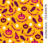 halloween seamless pattern with ... | Shutterstock .eps vector #731344078