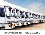 Trucks in a row with Container background, Logistic and Transport concept