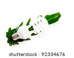 light bulb and leaf on white... | Shutterstock . vector #92334676