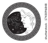 crescent moon in antique style... | Shutterstock .eps vector #1743096848