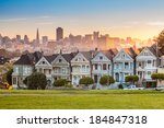 The Painted Ladies of San Francisco Alamo Square Victorian houses at California USA