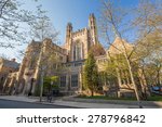 Yale university buildings in spring blue sky in New Haven, CT USA