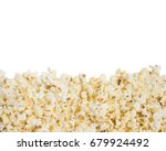 Fresh butter popcorn with the copy space on the white background.