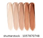 Shades Of Foundation On White Background. Closeup Of Different Tones Of Liquid Foundation, Makeup Product Texture. High Quality