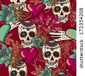 skull  hearts and flowers... | Shutterstock .eps vector #172354208