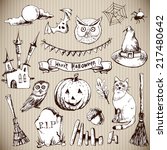 set of doodles design halloween ... | Shutterstock .eps vector #217480642