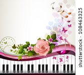 Piano Keys With Rose And...