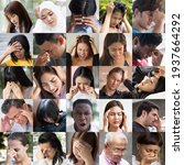 Small photo of Depressed people with fatigue, concept of ME CFS Chronic Fatigue Syndrome awareness day, unhappy life, failure, unemployment, jobless people, economic recession, bullied woman, abused LGBT people