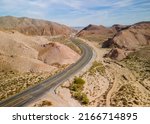 Aerial view of Red rock canyon state park, scenic highway 14 passes through the park in Mojave desert, California.
