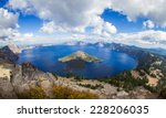wide angle view of Crater Lake form the top of Watchman