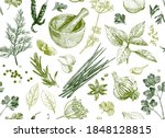 seamless background with herbs... | Shutterstock .eps vector #1848128815