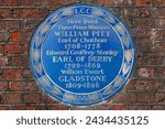 Small photo of London, UK - February 19th 2024: A blue plaque on the exterior of Chatham House on St. James's Square in London, marking the location where three Prime Ministers have lived.
